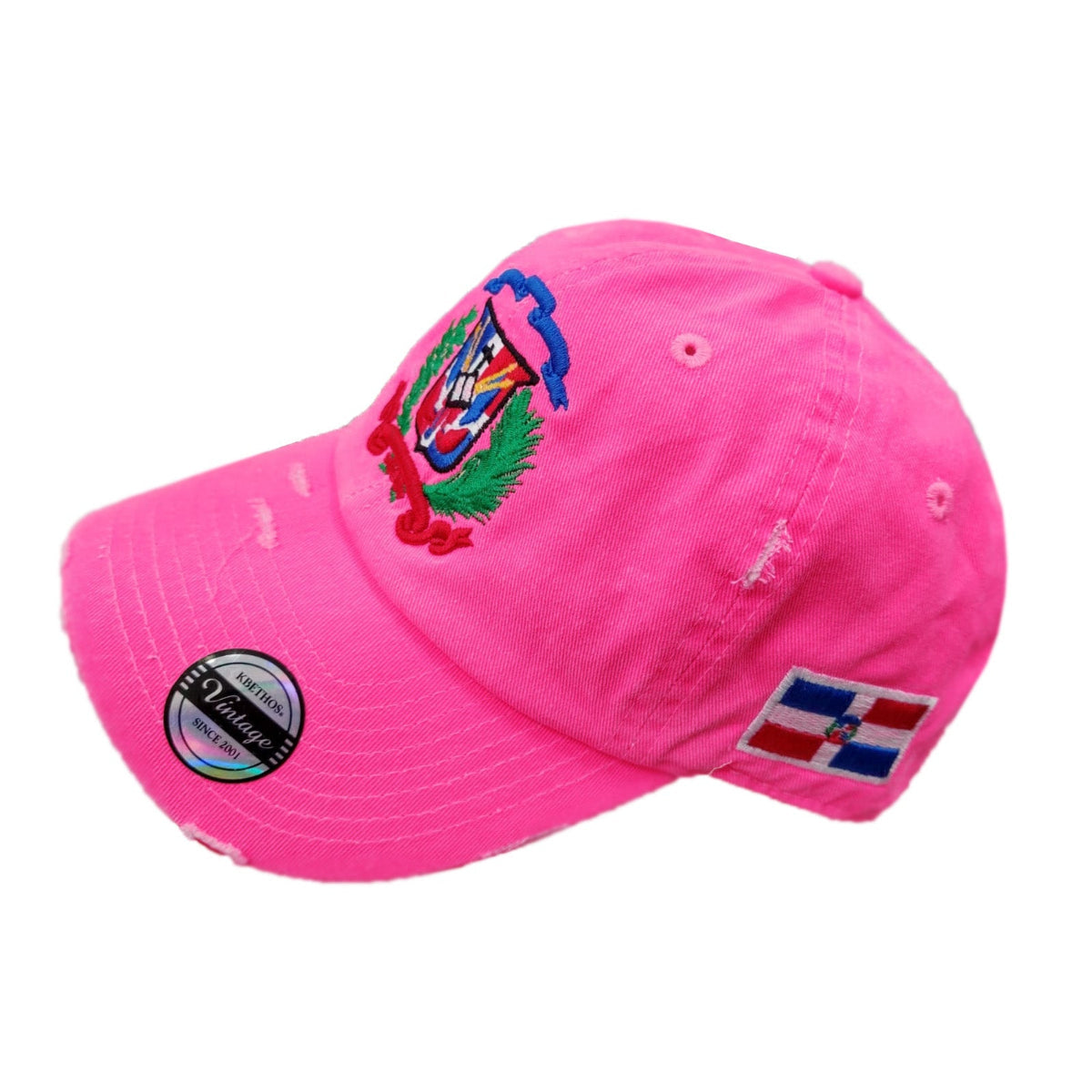 Dominican Republic Embroidered Vintage Dad Hat – Distressed Adjustable Cotton Baseball Cap with Dominican Shield Flag Peligro Sports