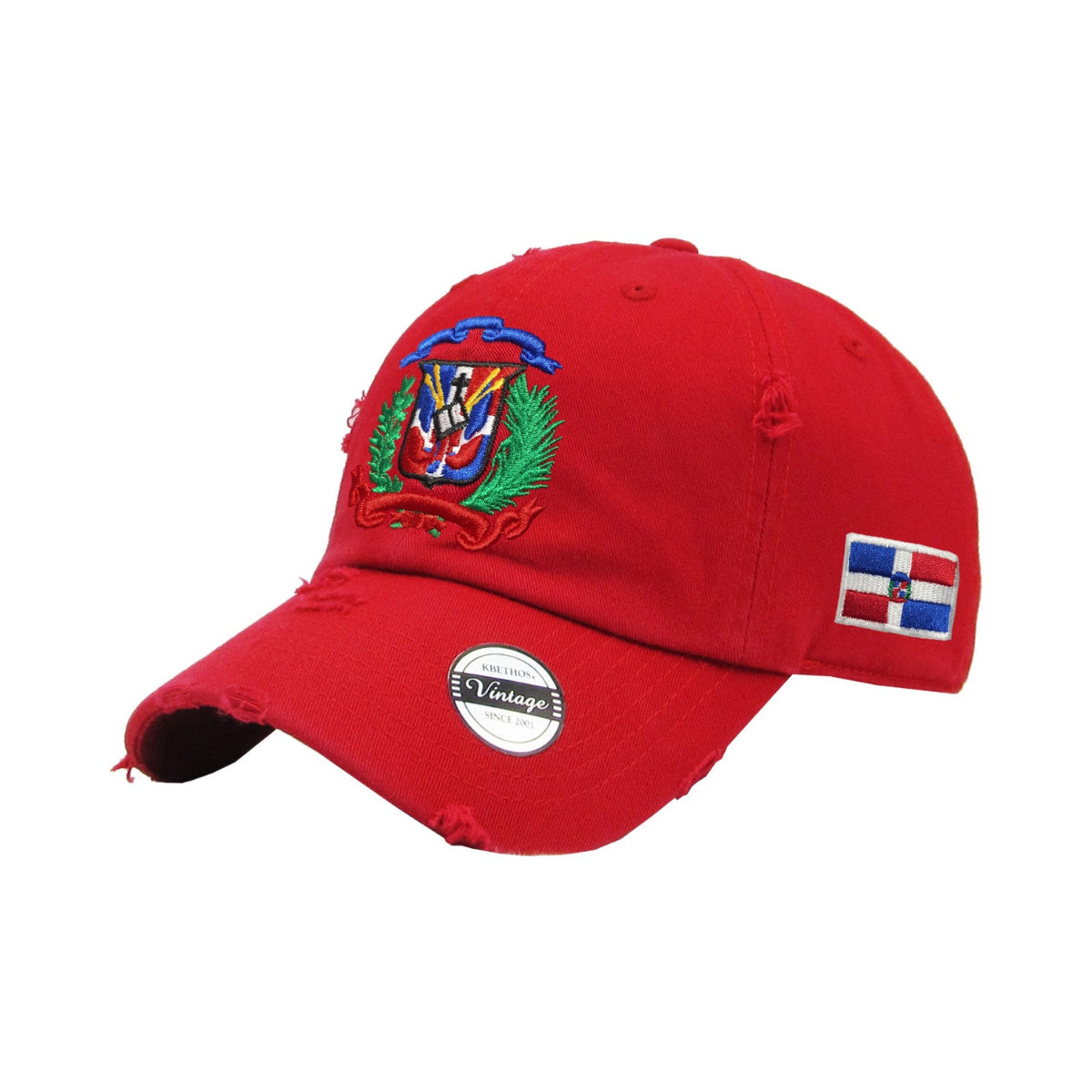 Dominican Republic Embroidered Vintage Dad Hat – Distressed Adjustable Cotton Baseball Cap with Dominican Shield Flag Peligro Sports