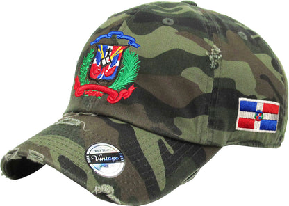 Dominican Republic Embroidered Vintage Dad Hat – Distressed Adjustable Cotton Baseball Cap with Dominican Shield Flag Peligro Sports