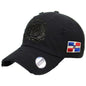 Dominican Republic Embroidered Vintage Dad Hat – Distressed Adjustable Cotton Baseball Cap with Dominican Shield Flag Peligro Sports