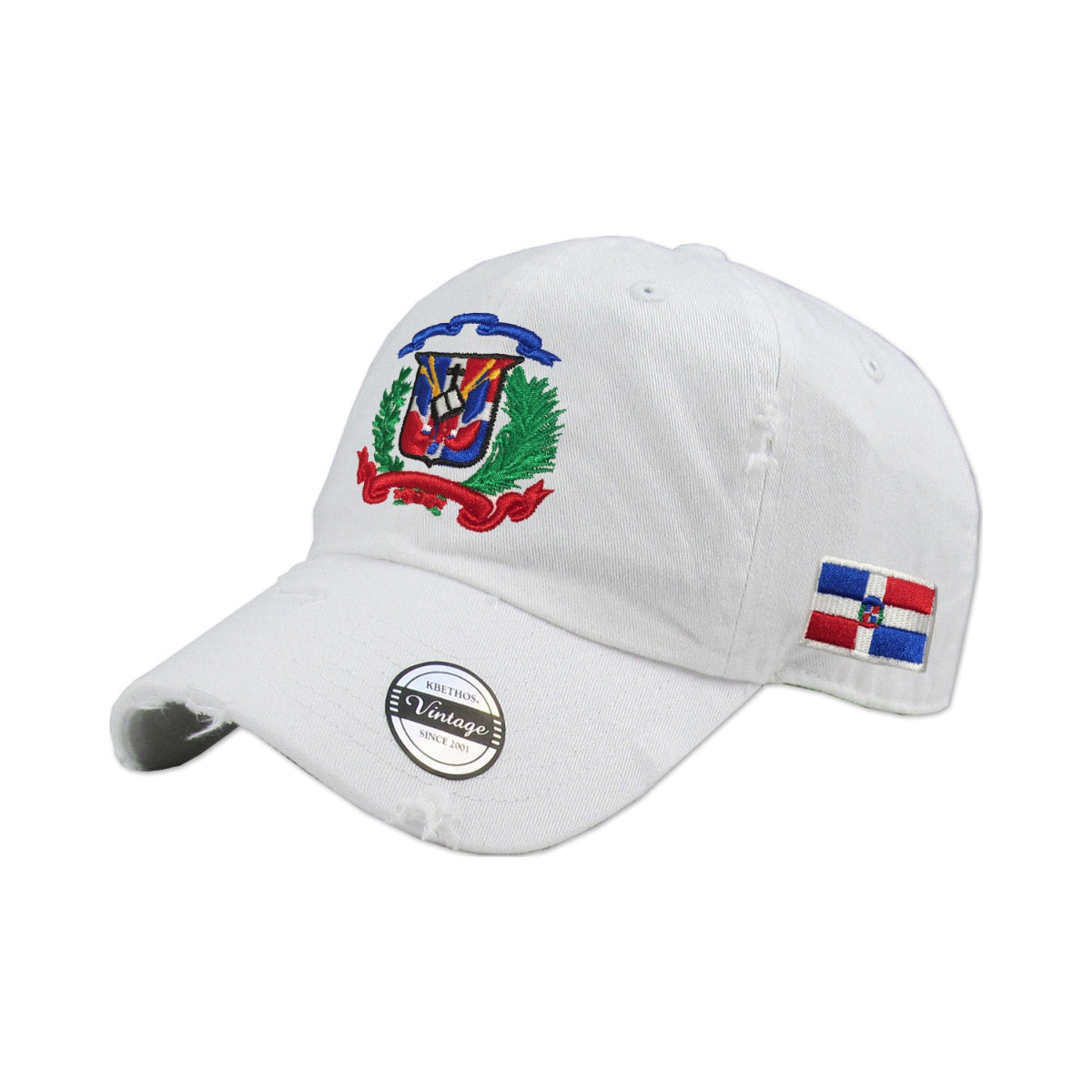 Dominican Republic Embroidered Vintage Dad Hat – Distressed Adjustable Cotton Baseball Cap with Dominican Shield Flag Peligro Sports