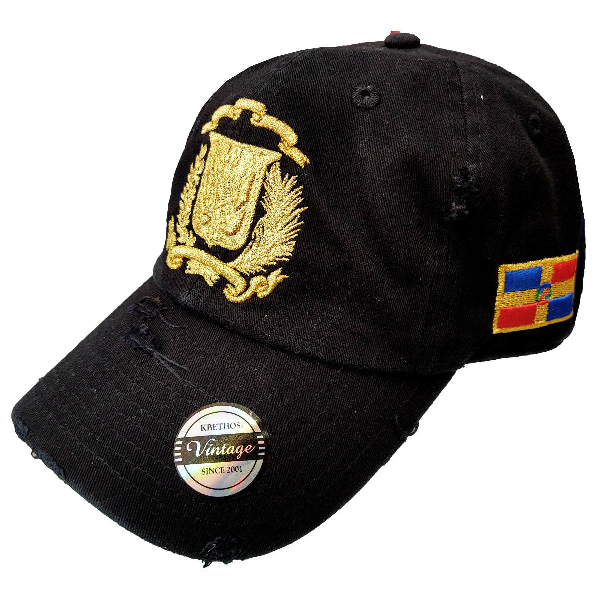 Dominican Republic Embroidered Vintage Dad Hat – Distressed Adjustable Cotton Baseball Cap with Dominican Shield Flag Peligro Sports