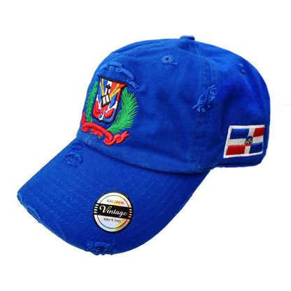 Dominican Republic Embroidered Vintage Dad Hat – Distressed Adjustable Cotton Baseball Cap with Dominican Shield Flag Peligro Sports