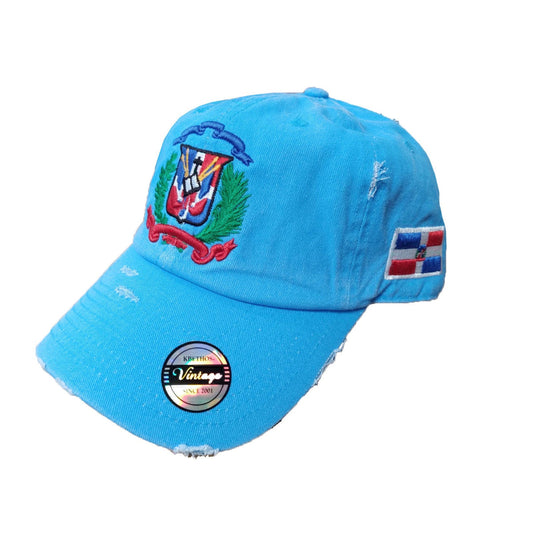 Vintage Adjustable Dominican Shield Neon Blue Hats Peligro Sports