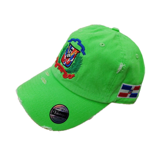 Vintage Adjustable Dominican Shield Neon Green Hat Peligro Sports