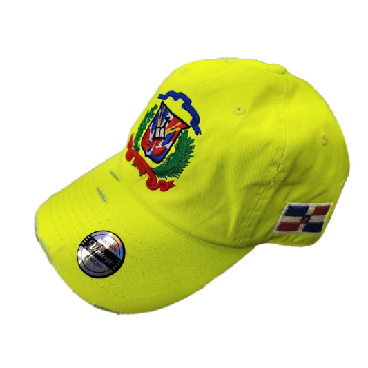 Vintage Adjustable Dominican Shield Neon Lime Hat Peligro Sports