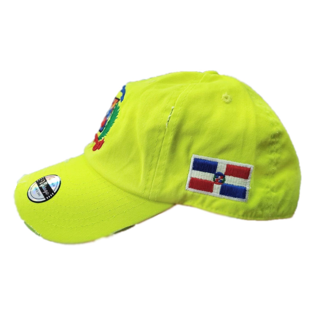 Vintage Adjustable Dominican Shield Neon Lime Hat Peligro Sports