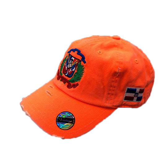 Vintage Adjustable Dominican Shield Neon Orange Hats Peligro Sports