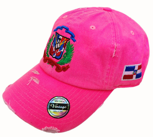 Vintage Adjustable Dominican Shield Neon Pink Hats Peligro Sports