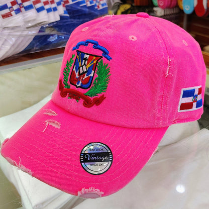 Vintage Adjustable Dominican Shield Neon Pink Hats Peligro Sports