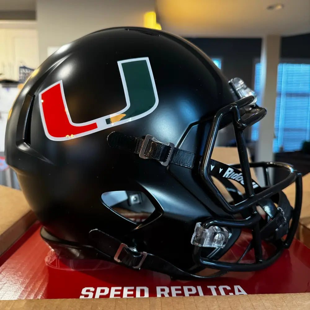 Miami Hurricanes Full Size Speed Replica Football Helmet Nights Alt- NCAA Break4Sports & Collectibles, LLC